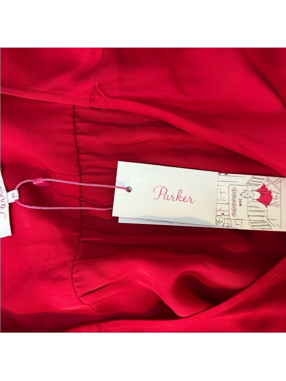 BNWT Parker Arya Puff Sleeve Wrap silk long sleep top ruby red XS - Picture 7 of 10